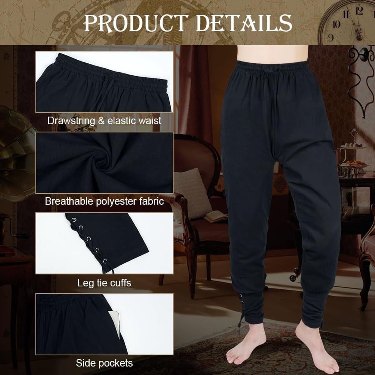 Allecto - 3-delige Piratenbroek voor Heren - Middeleeuws Viking Kostuum - Comfortabel en Ademend - Halloween Party - Cosplay Outfit - Perfect voor .. — afbeelding 1