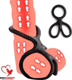 Cockring + Ballen Spreider - Zwart - Siliconen - 2 In 1 - Scrotum — thumbnail 2