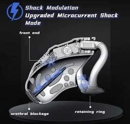 Urethrale E-stim stimulerende kuisheidskooi - Penisplug - Cockring - Schok - Stroom - 3 verschillende ringen - Lock - Slot - Scrotum - One size — thumbnail 2