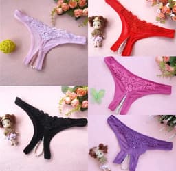 Erotische Slip met Parelketting – Sexy String met Open Kruis | One Size (S/M/L) | Verleidelijke Lingerie | Spandex & Katoen I Wit — thumbnail 4