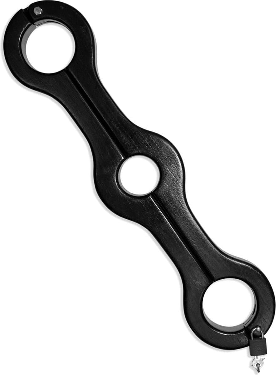 Black Label - Houten Schandpaal Genitale handboeien — afbeelding 1
