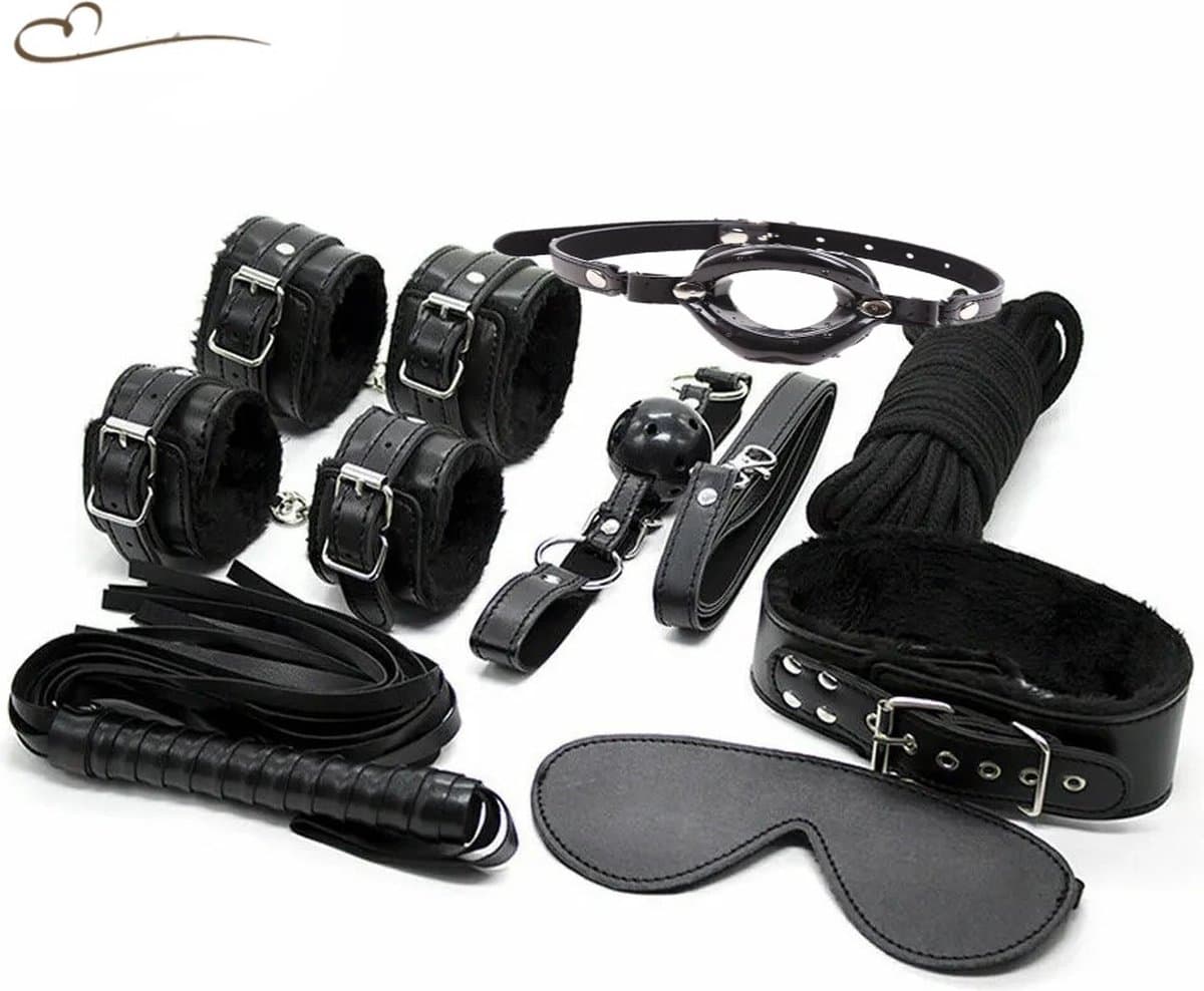 Erodit® Double gag bondage set zwart - 8 delige set- verstelbare riemen - bondage- SM -seks speeltje - BDSM - beginners- koppels - erotisch spel - diepe penetratie- Sex spel - Erotiek- Seks speeltjes koppels - Mannen - Vrouwen — afbeelding 1