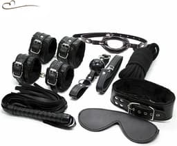 Erodit® Double gag bondage set zwart - 8 delige set- verstelbare riemen - bondage- SM -seks speeltje - BDSM - beginners- koppels - erotisch spel - diepe penetratie- Sex spel - Erotiek- Seks speeltjes koppels - Mannen - Vrouwen — thumbnail 1