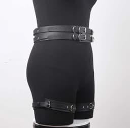 Multifunctionele Lederen BDSM Harnas - Bondage - Met trekkoorden - Buik - Bovenbeen - Riemen - Verstelbaar - One size — thumbnail 2
