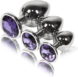 Metalen Buttplugs voor mannen en vrouwen - Buttplug Set 3-Delig - Anal & Butt Plug - Lila — thumbnail 2