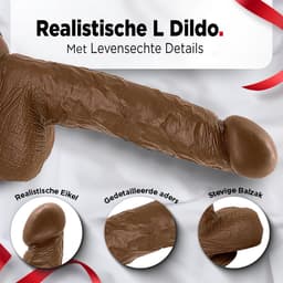 Rosebay Realistische Dildo 26 cm - Zachte Siliconen Dildo met Zuignap & Balzak - Dildo voor Mannen en Vrouwen - Donker Bruin — thumbnail 9