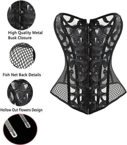 Sexy Zwart Overbust Korset met Vetersluiting en Uitbening - Taille Cincher Bustier voor Dames — thumbnail 2