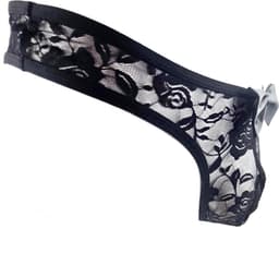 BamBella ® - Slip - maat Onesize L/XL - zwart Sexy erotische heren onderbroek mannen kant stof strik — thumbnail 4