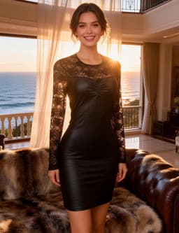 Zeloria PU Leren Jurk met Kant – Zwarte Sexy Bodycon Jurk met Lange Mouwen – Avondjurk / Party Dress Dames – S — thumbnail 19