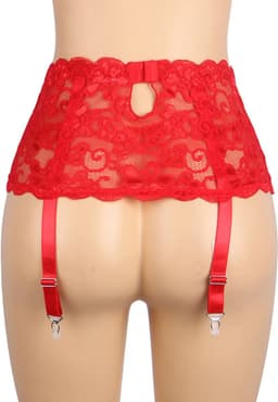 Zeloria Erotische Lingerie Jarretelgordel met Bijpassende Slip – Luxe Kant – Rood – XL/XXL — thumbnail 10