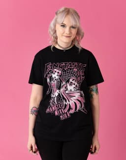 Monster High Draculaura T-shirt met Spinnenweb Motief, Zwart met Roze en Witte Prints, Korte Mouwen, Ronde Hals — thumbnail 5