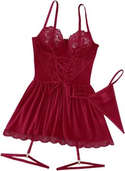 Elegante Babydoll Lingerie met Kant en Jarretelbanden – Dames Nachtmode — thumbnail 6