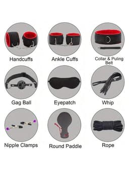 Daity 30-delige BDSM Sex Speeltjes Set - Erotische Bondage Set met Vibrator, Handboeien, Buttplugs, Zweep, en Meer - Volwassen Speelgoed voor BDSM Spelletjes en Intiem Spel - zwart — thumbnail 3