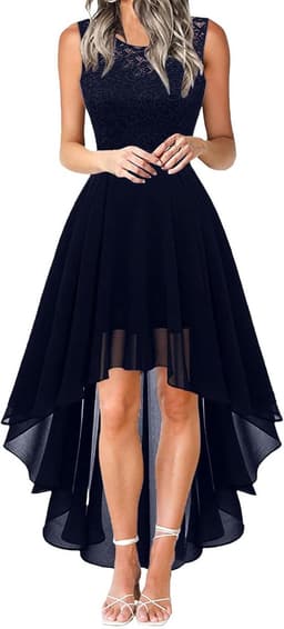 Dames Jurk - Avondkleding Feestjurk - Bruiloft Gast - Elegante Kant - Lange Pasvorm - Zwart — thumbnail 1
