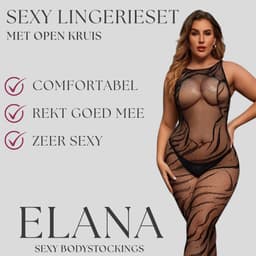 Elana Noctara Plus Size Bodystocking – Zwart Visnet met Sierlijk Patroon – Hoge Rekbaarheid – Sensuele Full Body Lingerie — thumbnail 2