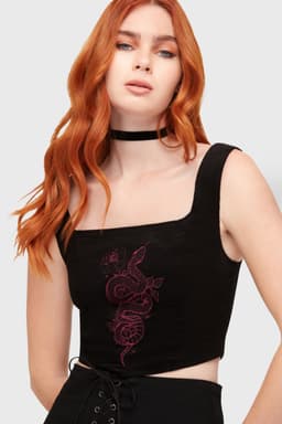 Killstar Withered Garden - Snakeheart Corset Dames Korset - zwart/paars - XXL — thumbnail 4