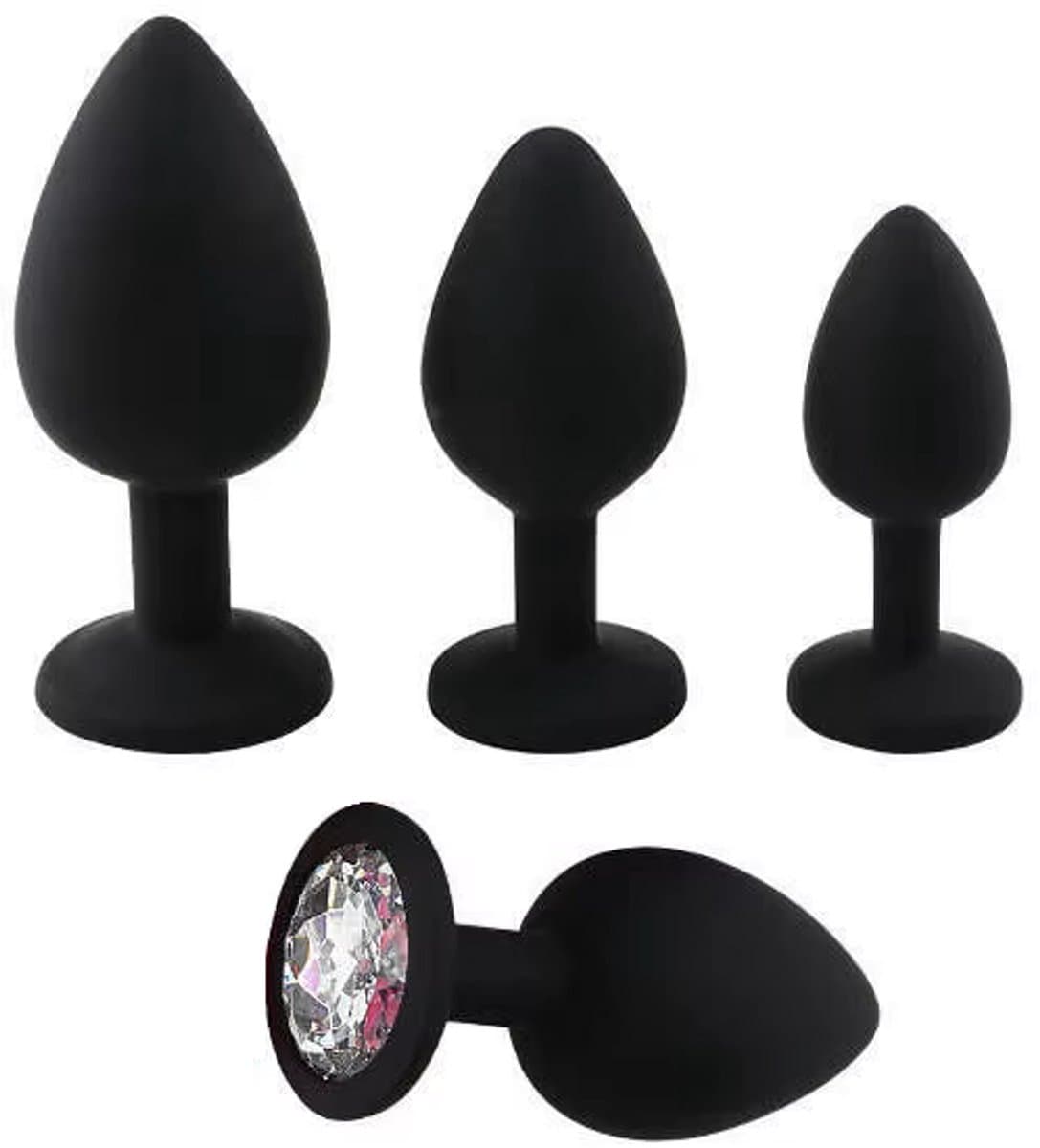 SINYX Luxe Buttplug Set met Diamantjes - Siliconen - Buttplugs - Buttplug Set - Anal Plug - Sex Toys voor Vrouwen en Mannen - Seksspeeltjes - Butt Plug - Butplug - Zwart — afbeelding 1