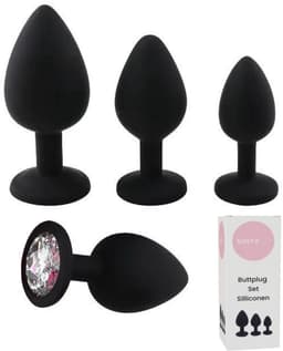 SINYX Luxe Buttplug Set met Diamantjes - Siliconen - Buttplugs - Buttplug Set - Anal Plug - Sex Toys voor Vrouwen en Mannen - Seksspeeltjes - Butt Plug - Butplug - Zwart — thumbnail 4