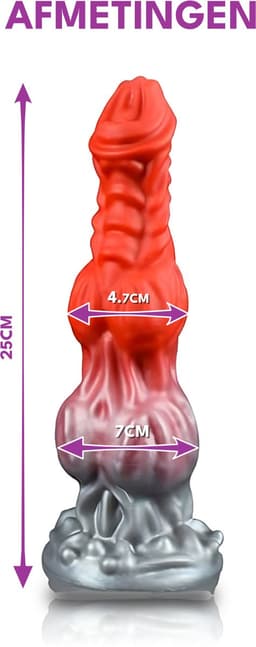 JustFun Fantasy Dildo - 25 CM - Met Zuignap - Sex Toys voor Mannen & Vrouwen - Monster Anal Plug XXL - Rood / Grijs — thumbnail 2