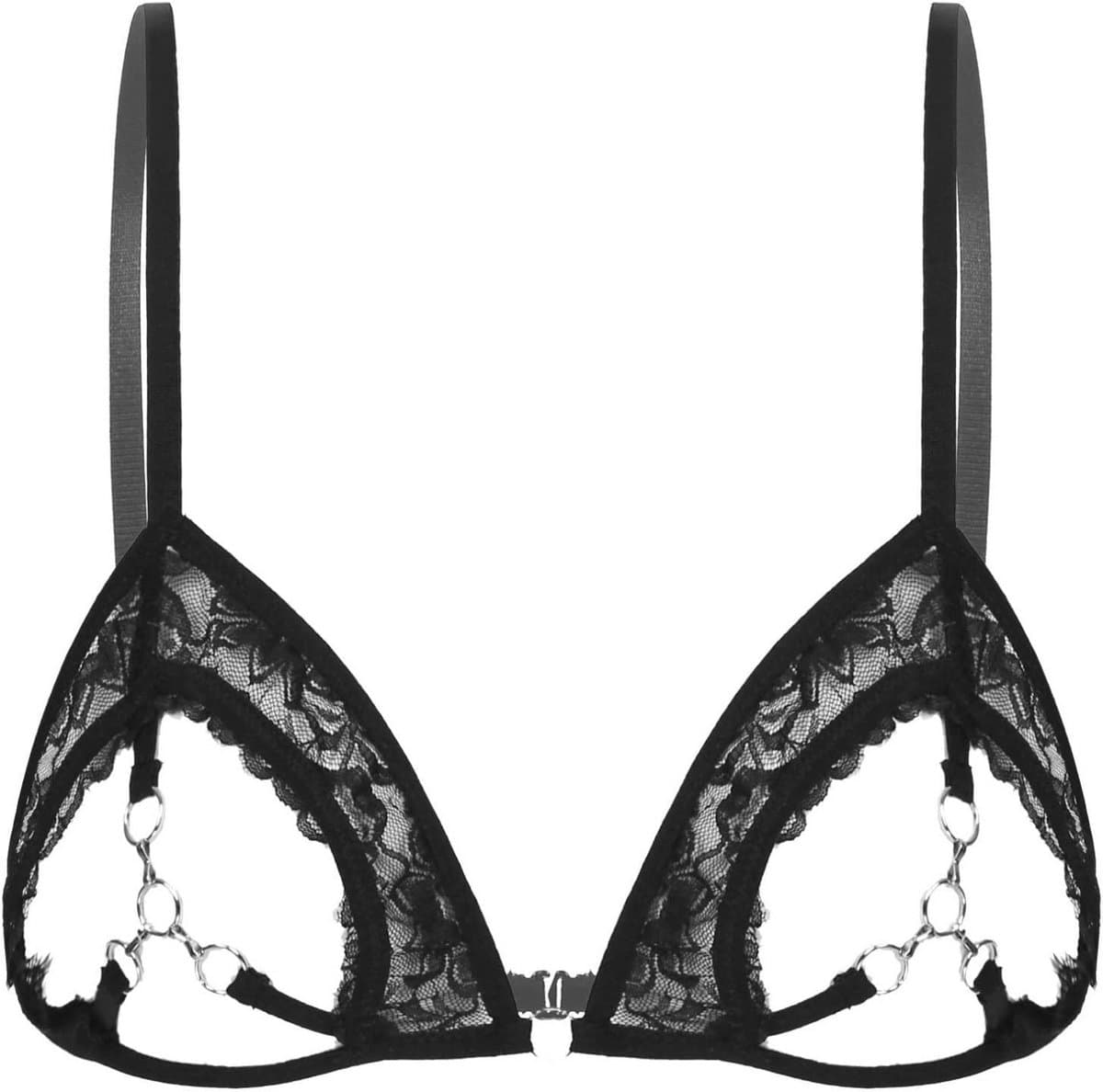 Dames Beha Kant Open Rug Bralette Push-Up Lingerie Zwart — afbeelding 1
