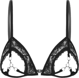 Dames Beha Kant Open Rug Bralette Push-Up Lingerie Zwart — thumbnail 1