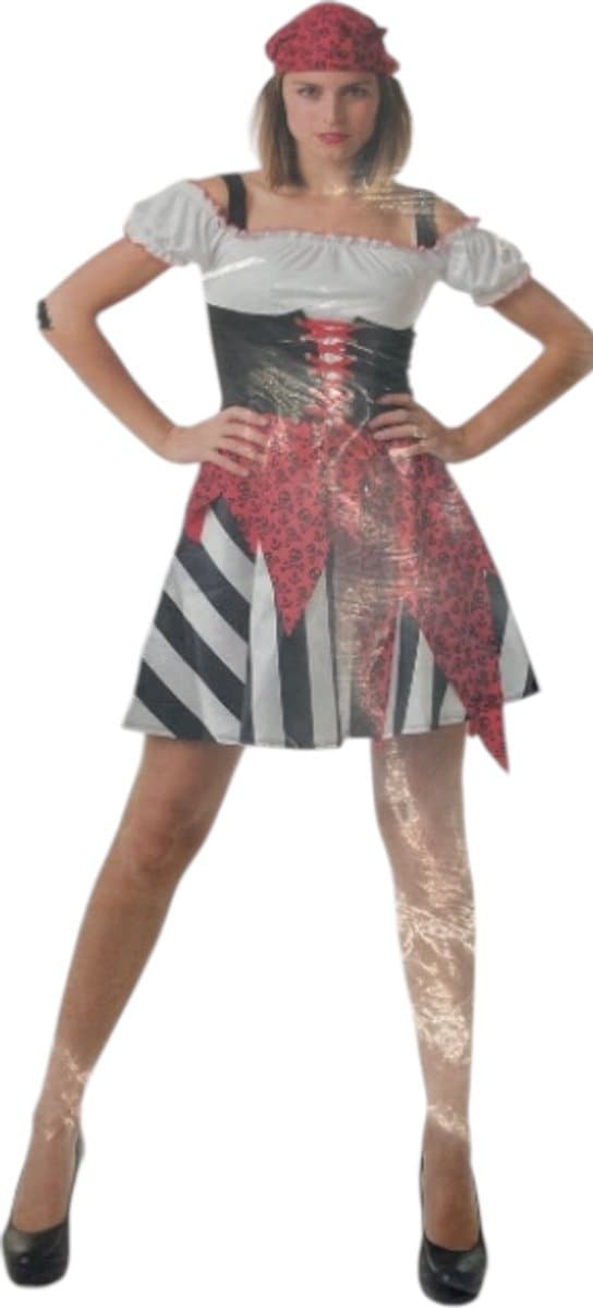 Sexy Piratenkostuum – Kinky Zwart/Wit/Rood Jurkje met Hoofddoek – Voor Verleidelijk Rollenspel — afbeelding 1
