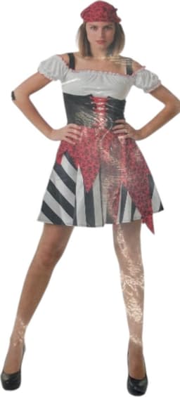 Sexy Piratenkostuum – Kinky Zwart/Wit/Rood Jurkje met Hoofddoek – Voor Verleidelijk Rollenspel — thumbnail 1