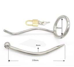 Nooitmeersaai - Peniskooi met dilator en slot - Metaal - Zilverkleurig - 45mm — thumbnail 2