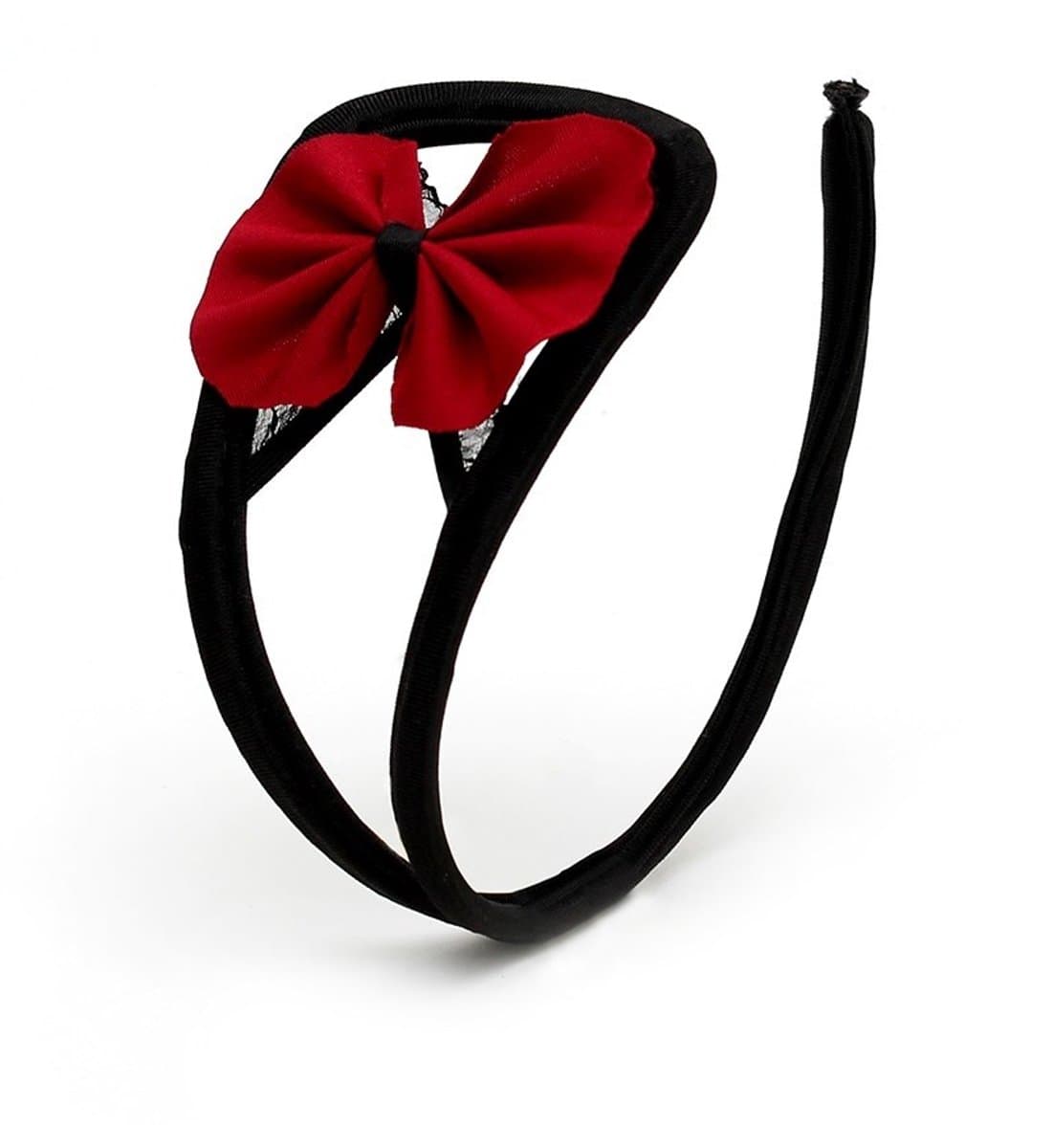 Nooitmeersaai - Strapless C-string met rode strik - Polyester/Elastaan - Zwart/rood - One-size — afbeelding 1