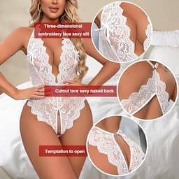 L - Diepe V-hals lingerie Geschikt Voor dames - Verstelbaar bodysuit - Dames ondergoed - Sexy - Sexy Bondage Bodysuit Geschikt Voor Vrouwen - Harnas jurk - Lingerie Accessoire - wit — thumbnail 3