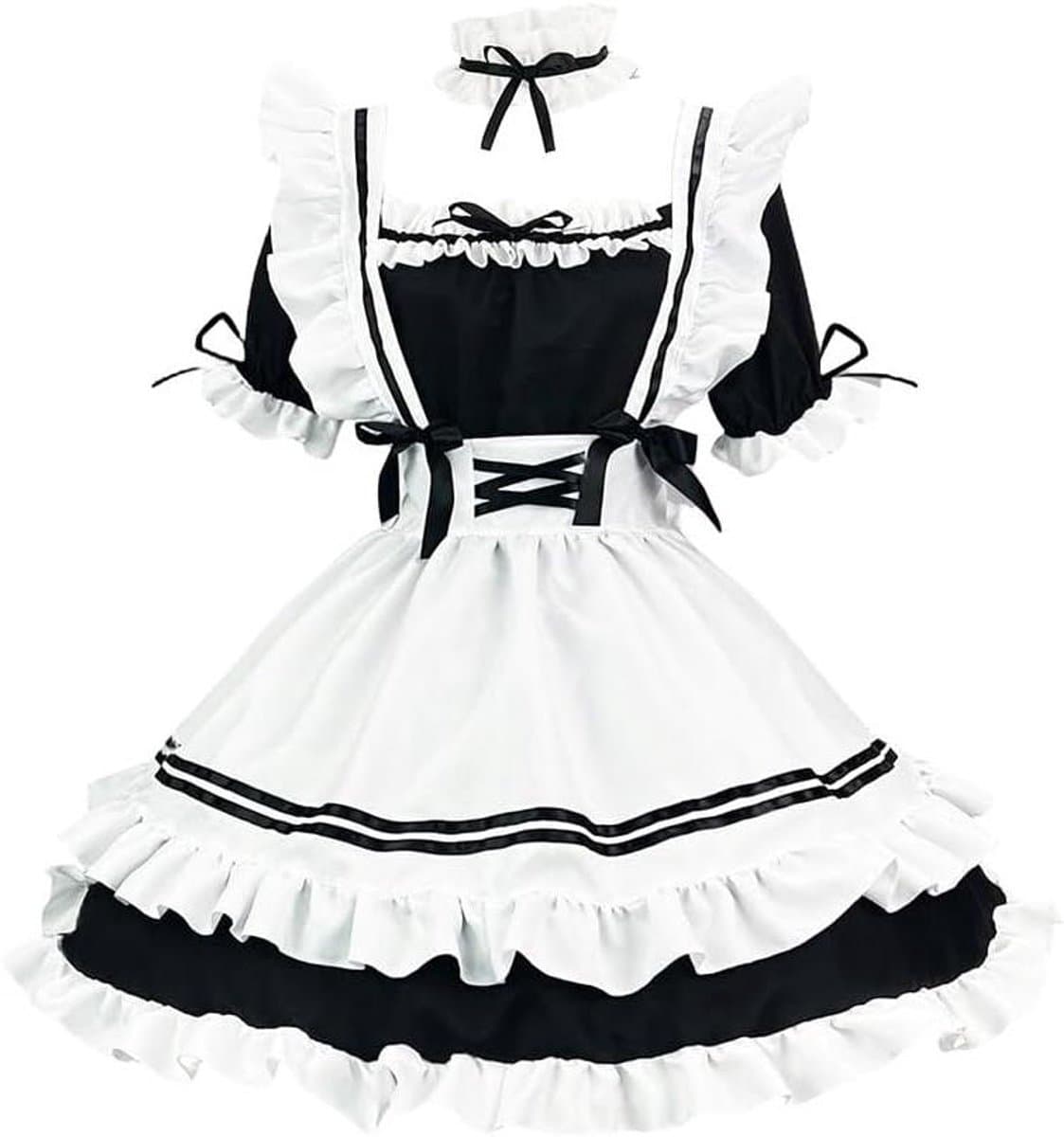 ByShane - Schooluniformset voor dames | Sexy cosplay uniform met minirok en strik | Franse meid kostuum | Lingerie outfits zwart-wit | S — afbeelding 1