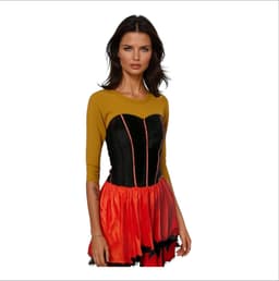 Sexy Spaanse Flamingo Verkleedjurk Met Hot Korset achtig Topje – Rood & Zwart – Strapless Carnaval Kostuum – Complete Outfit voor Feest & Rollenspel – Maat Medium — thumbnail 1