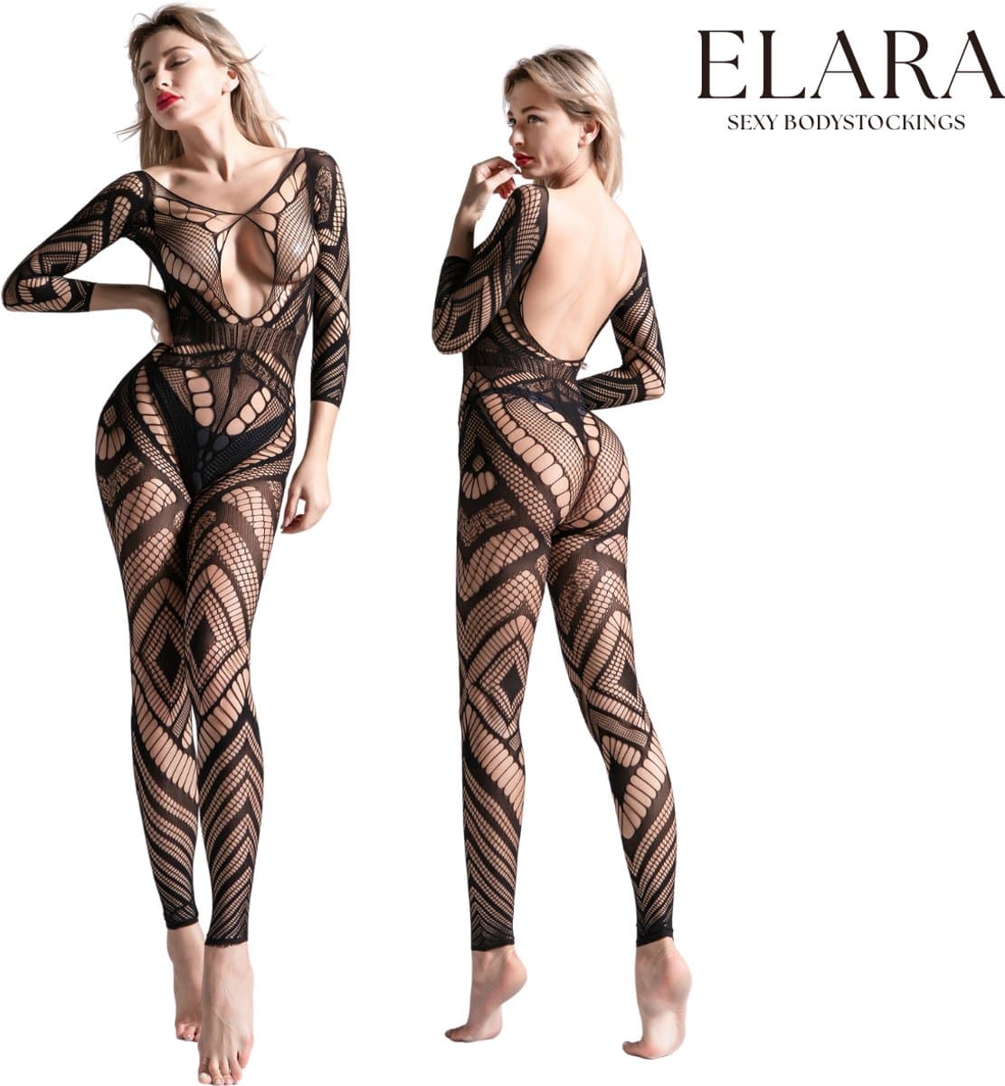 Elara - Olivia - Bodystocking Erotische Lingerie met Open Kruis - Catsuit - S t/m XL - Sexy Dames Lingerie - Bodysuit — afbeelding 1