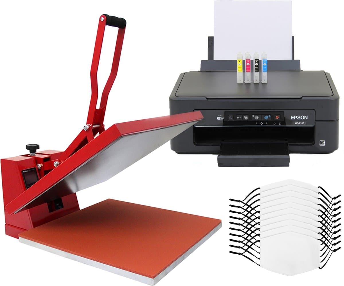 Bundel: 10 x sublimatie mondkapjes medium - 38 x 38 cm clam hittepers transferpers - sublimatie printer - sublimeren bedrukken eigen ontwerp - pm2.5 filter vijf lagen - wasbaar hergebruiken hand wassen — afbeelding 1