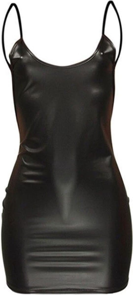 WiseGoods Luxe Latex Wetlook Jurkje Dames - Feest Jurkjes - Sexy Kleren Vrouwen - Party Kleding - Jurk - Disco Jurken - Zwart - L — afbeelding 1