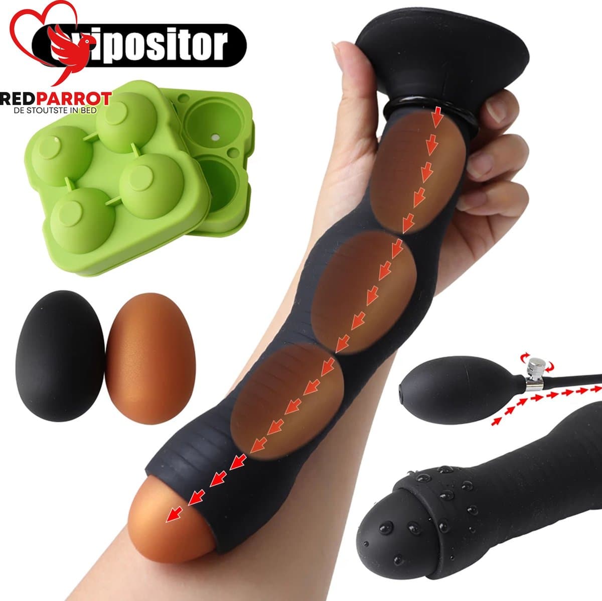 Grote buttplug - Inclusief losse anale bal - Handpomp - Siliconen - XXL — afbeelding 1
