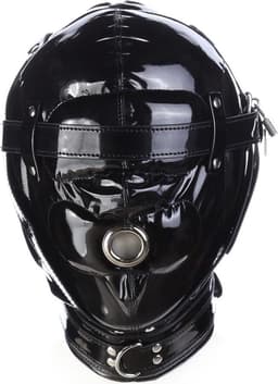 Banoch - Foraminis Hood Shiny Black - Zwart bondage glans masker van PU Leer | BDSM — thumbnail 5