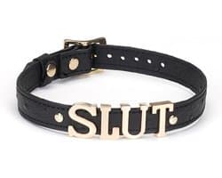 Liebe Seele - Demon's Kiss - Luxe Collar Met Grote Gouden letters SLUT - Zwart/Goud
