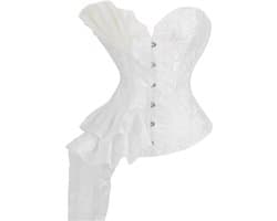 Dames Corset Top – Strapless Bustier met Sweetheart Halslijn, Jacquard, Veterdetail, Taille Cincher en Gothic Lingerie - Wit - Maat L