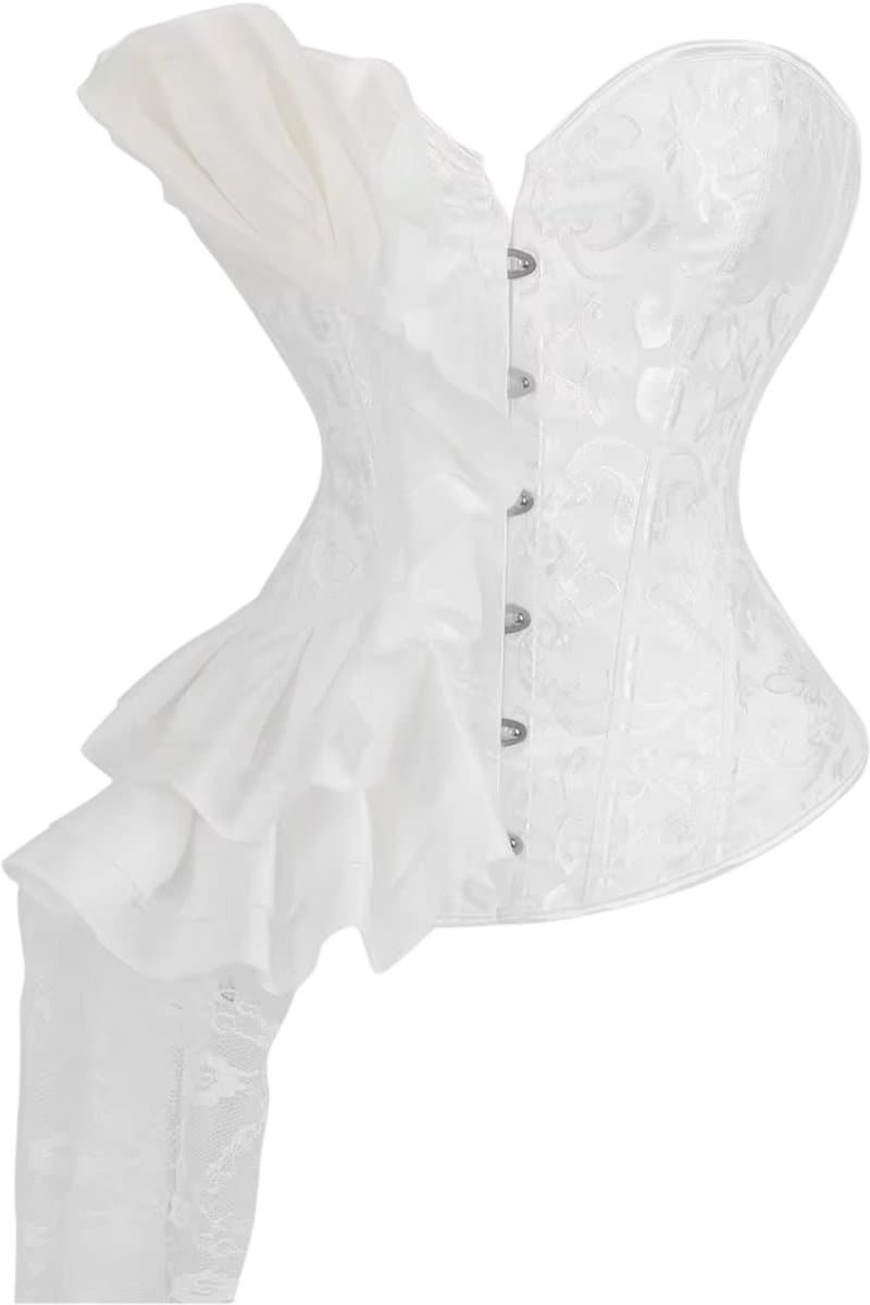 Dames Corset Top – Strapless Bustier met Sweetheart Halslijn, Jacquard, Veterdetail, Taille Cincher en Gothic Lingerie - Wit - Maat L — afbeelding 1