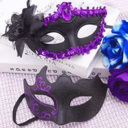 Set van 2 Venetiaanse maskers voor mannen en vrouwen – Voor Halloween, carnaval, feesten – Zwart en paars — thumbnail 2