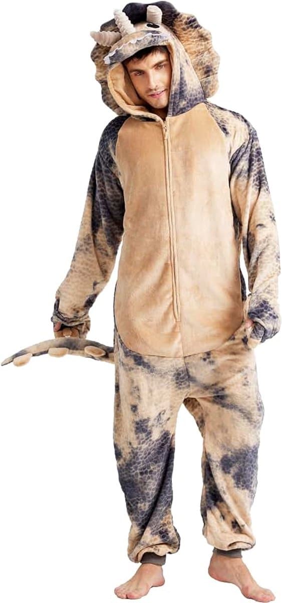 Uniseks Triceratops onesie kostuum pyjama Tie-dye dinosaurus carnaval Halloween cosplay kostuum nieuw dier Kerstmis pyjama set voor familie en koppels — afbeelding 1