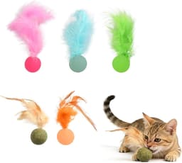 12 stuks kattenbal met veren, kattenspeelgoed, veren bal met kattenkruid, interactieve shuttle, speelgoed voor binnen en buiten — thumbnail 1