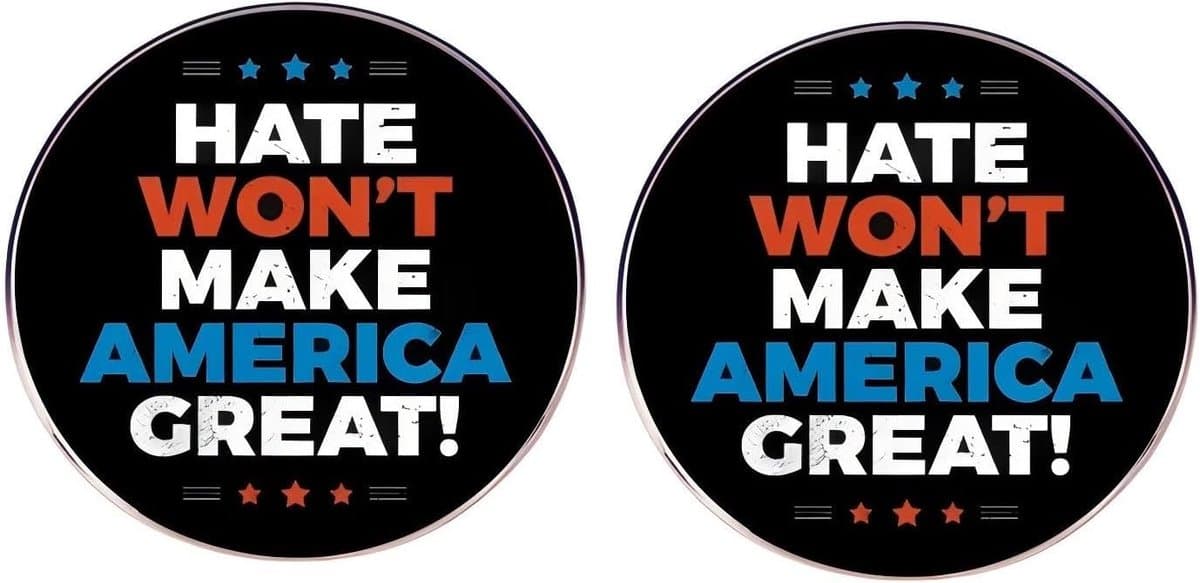 2 stuks haat zal Amerika geen geweldige reversspeldje maken, tegen kritiek pin, metalen legering badge, 3 cm (1,2"), metaal, geen edelsteen, 3cm(1.2"), Metaal, Geen edelsteen — afbeelding 1