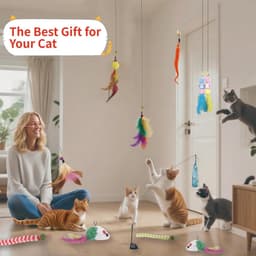 Kattenspeelgoedset met veren, 15-delige interactieve kattenhengelaccessoires met reserveonderdelen, muizen en linten voor huiskatten — thumbnail 5