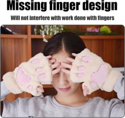 Handschoenen van kattenpoten voor kinderen, warme winterhandschoenen voor meisjes, warme pluche handschoenen zonder vingers, warme winddichte handschoenen, dikke fluwelen handschoenen — thumbnail 3