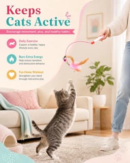 1 kattenhengel + 2 reservekoppen – insectennep en bloem met veren, natuurlijke veren met belletjes, wekt het jachtinstinct, ideaal voor interactief spel en beweging met je kat — thumbnail 5