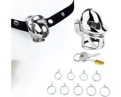 Cage voor mannen met 9 ringen en 2 sleutels, ademend, met riem