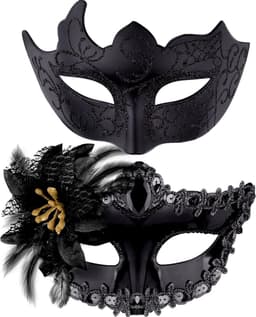 Maskers - Kerstmaskers - 2 stuks Venetiaans masker in koppelstijl, maskerade oogmaskers voor vrouwen en mannen, geschikt voor Halloween kostuumfeest carnaval — thumbnail 1