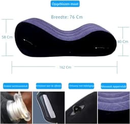 Sex Kussen - Opblaasbaar Seks Kussen - Seks Meubel - BDSM Speelgoed - PVC met Zacht Fluweelcoating - Blauw - Discreet Verzonden — thumbnail 7
